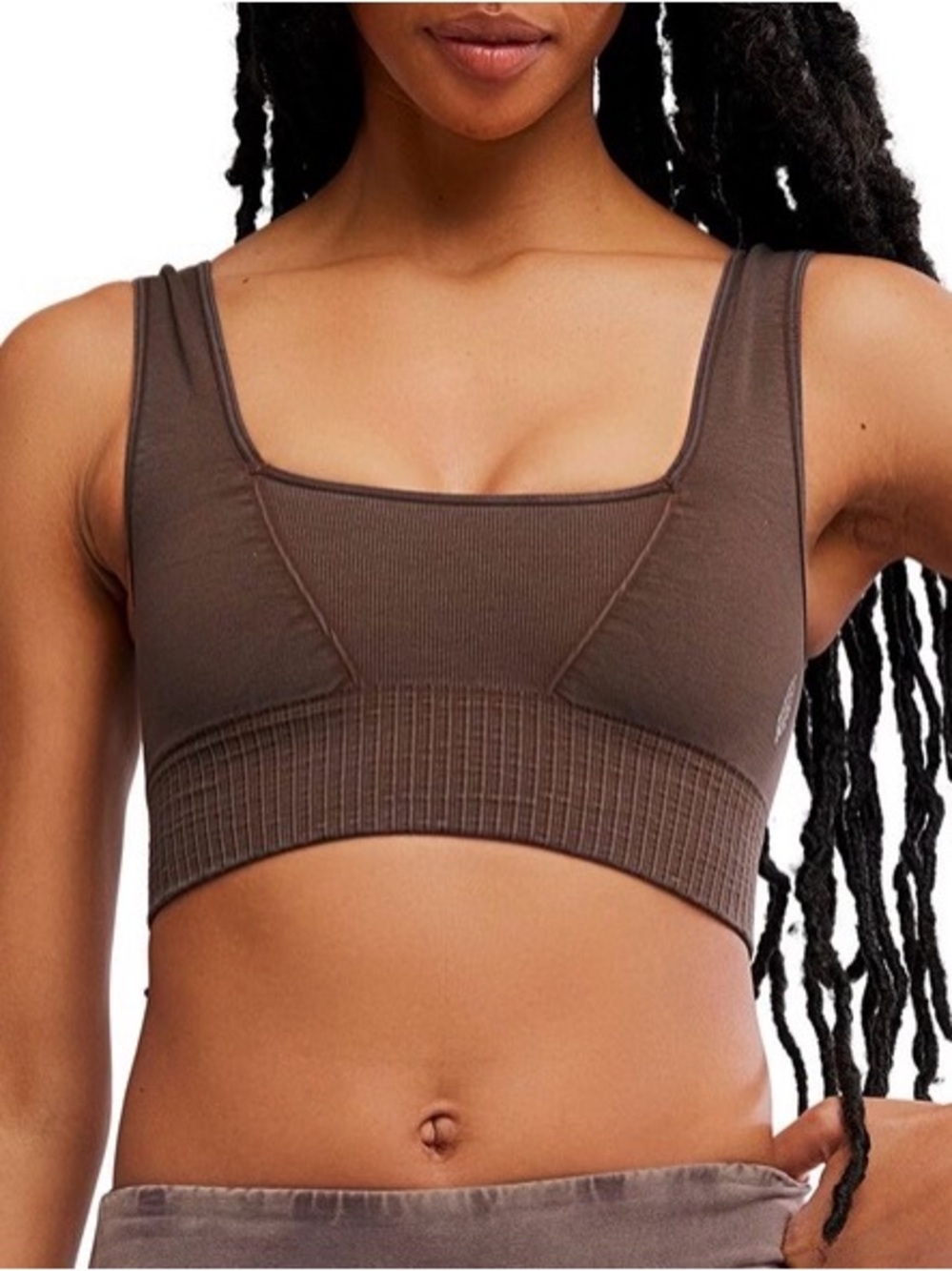 Free People Good Karma Square-Neck Bra. NWT. Washed chocolate